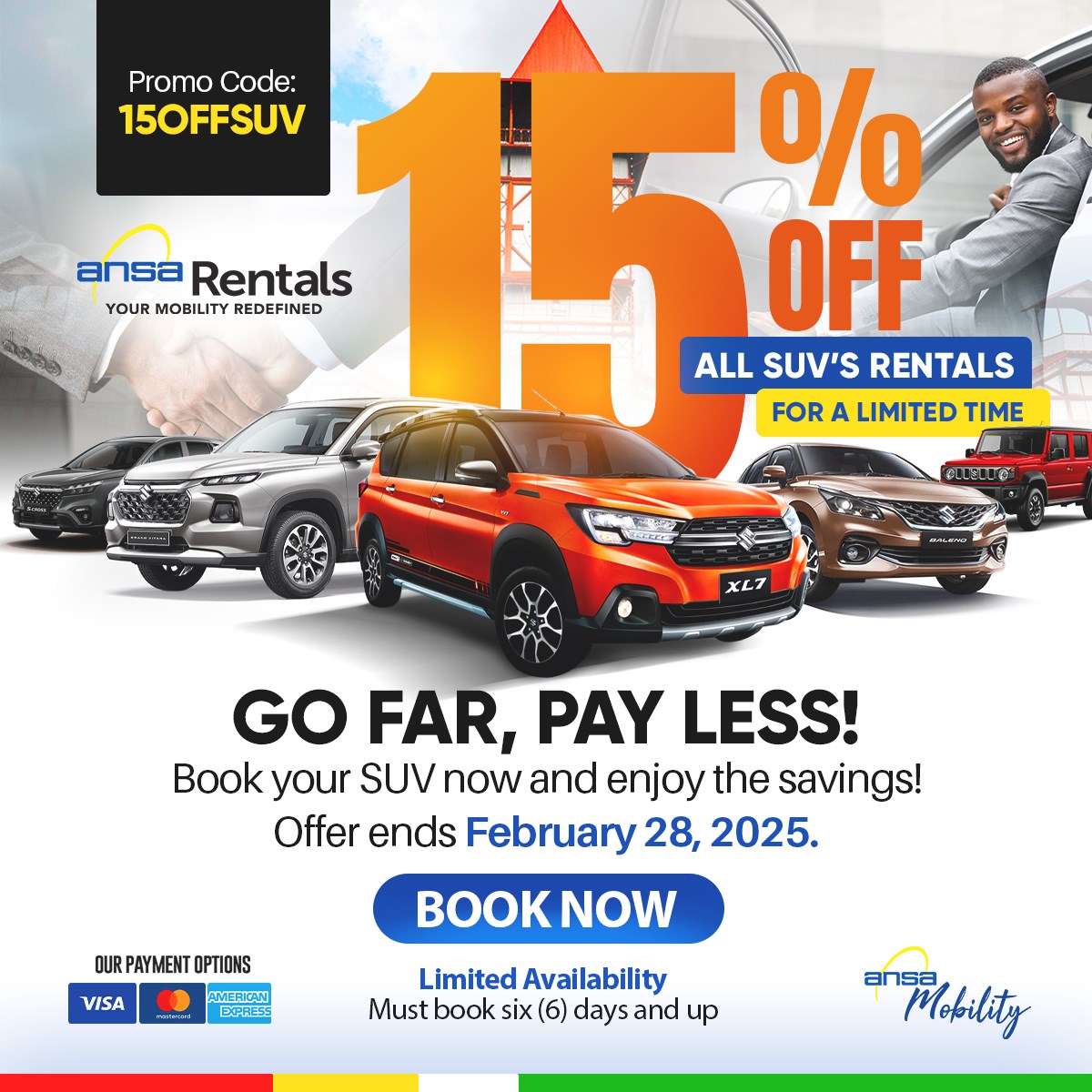 Go far Pay less - 15% off All SUV Rentals